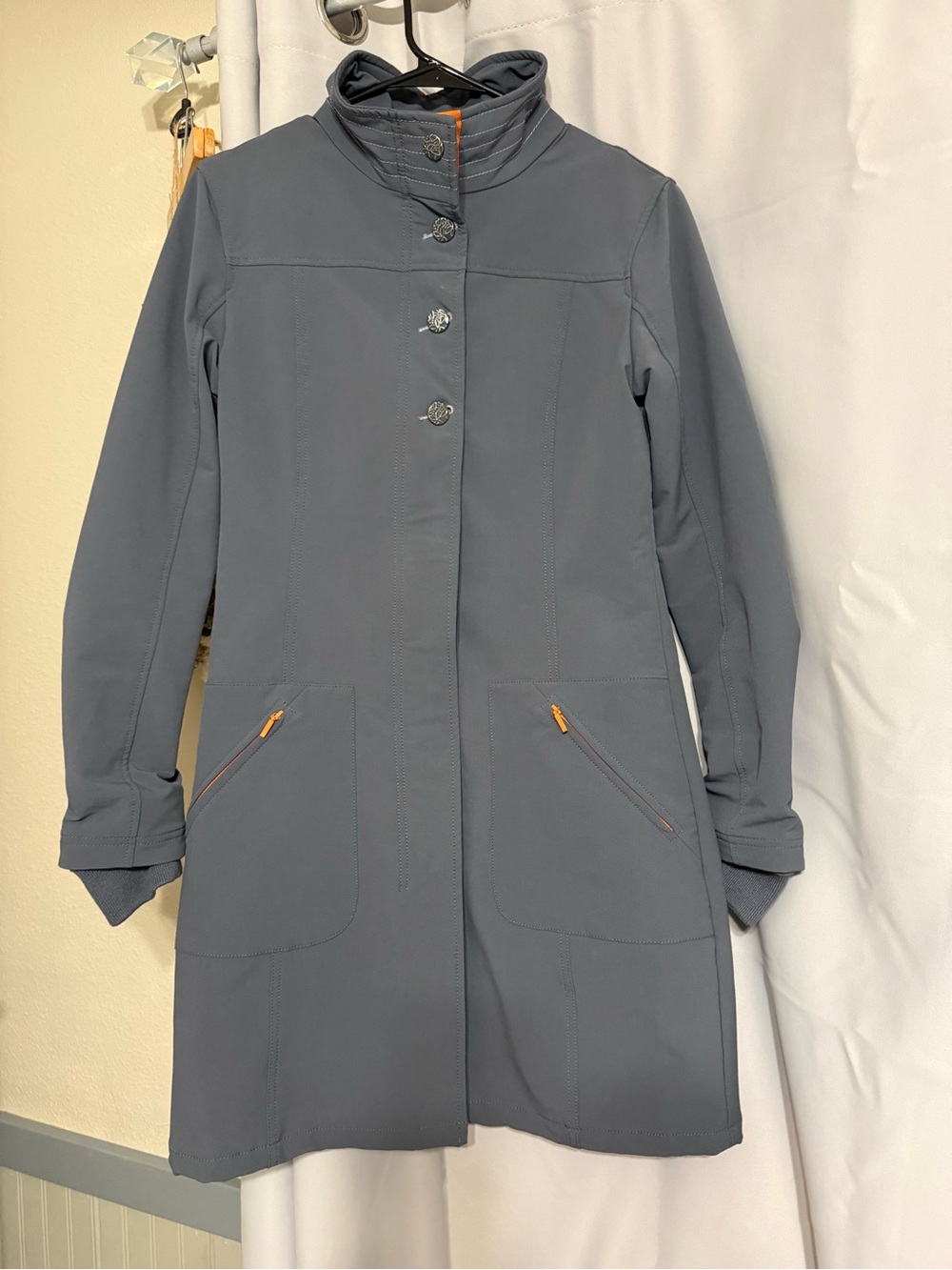 Title Nine Slate Gray Trench Coat with Orange Accents